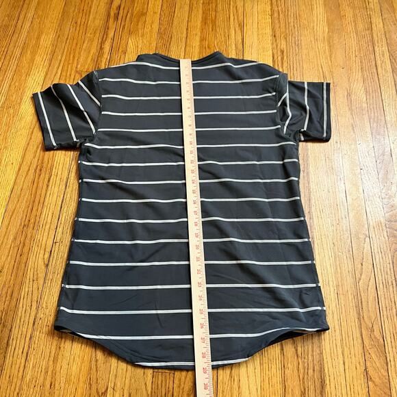 BYLT Shirt Mens Medium Drop Cut Short Sleeve Gray Stripe Performance - Picture 5 of 6